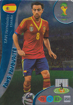 Xavi Hernandez Spain Panini 2014 World Cup Fans' Favourite #337